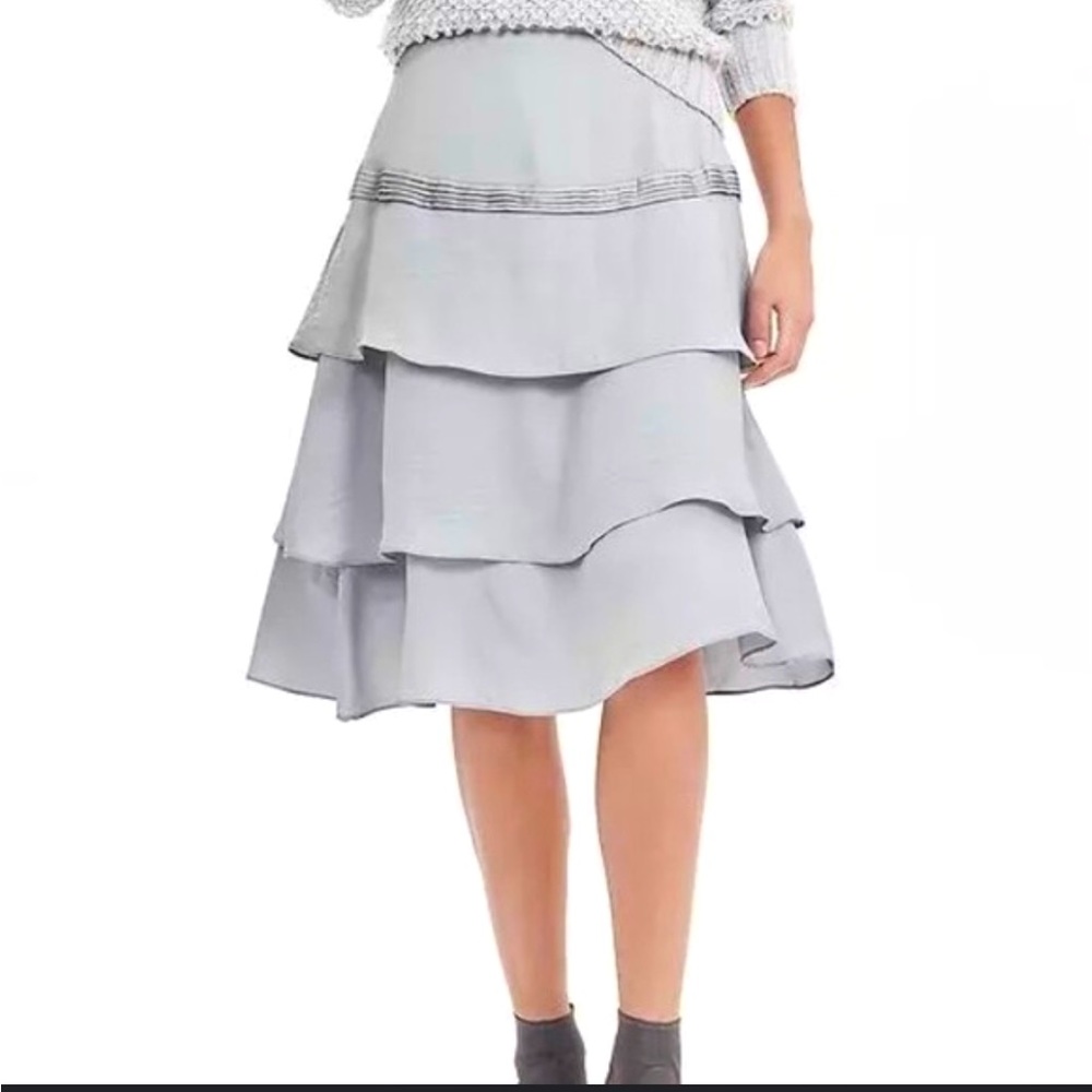 Banana Republic Tiered Gray/Silver Midi Skirt, Size 10, New With Tags
